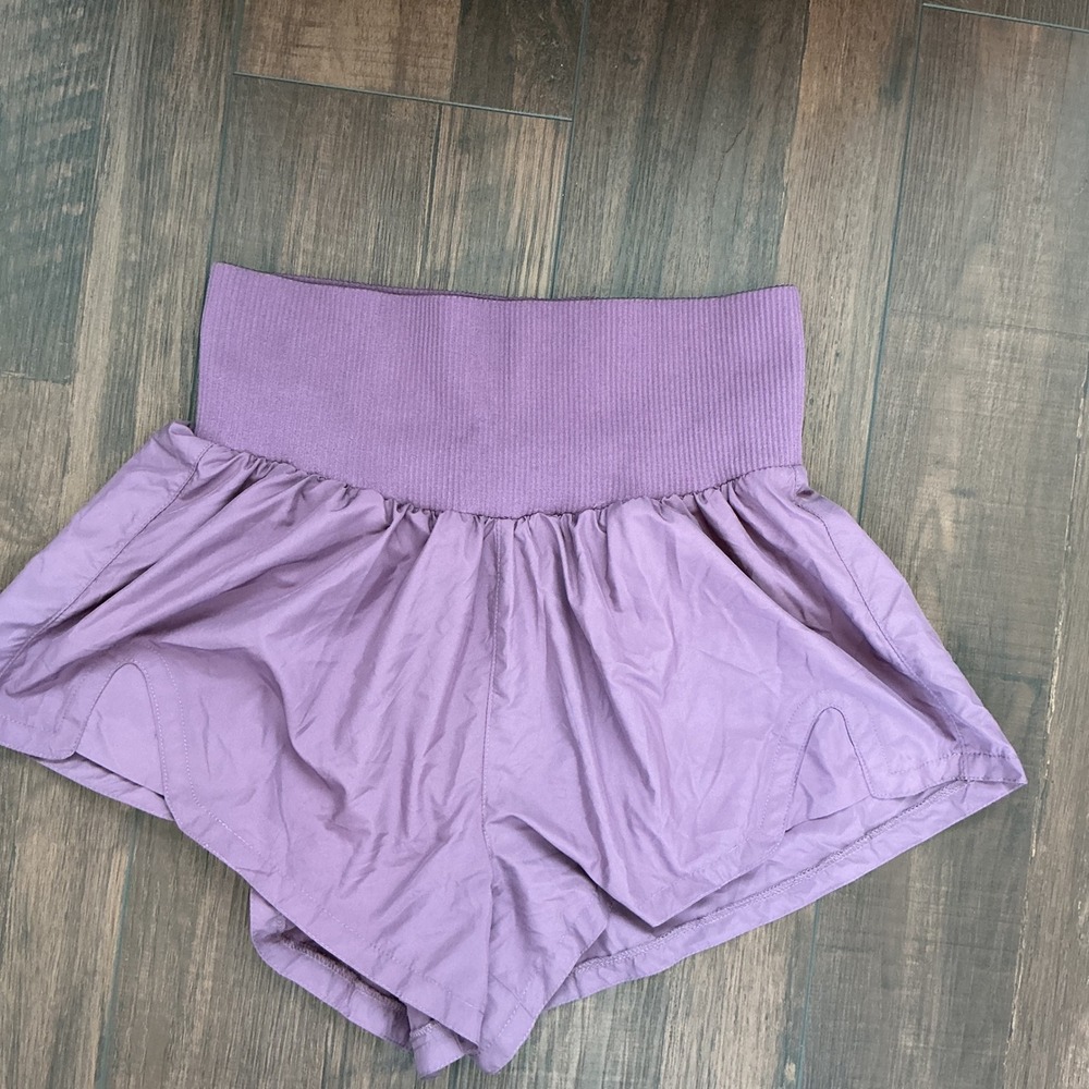 Free People Movement Way Home Shorts Purple Smocked High Rise Size Small Active